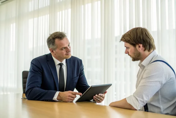 Personal injury attorney explaining legal options during a free consultation.
